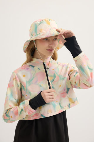 Patterned Tie-Up Bucket Hat Pastel Yellow