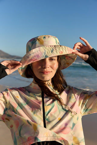 Patterned Tie-Up Bucket Hat Pastel Yellow