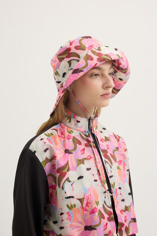 Printed Tie-Up Bucket Hat Pink