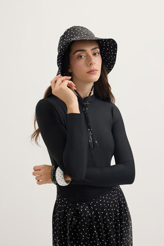 Printed Tie-Up Bucket Hat Black Polka Dot