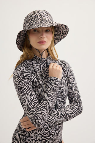 Printed Tie-Up Bucket Hat Zebra