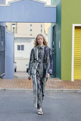 Patterned Shirt & Trousers Set Navy Blue