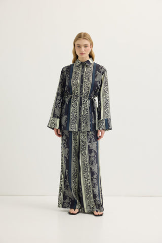 Patterned Shirt & Trousers Set Navy Blue