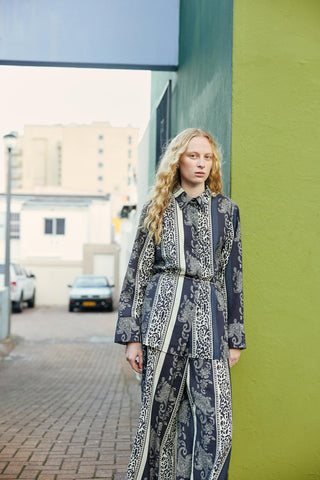 Patterned Shirt & Trousers Set Navy Blue