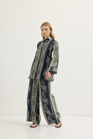 Patterned Shirt & Trousers Set Navy Blue