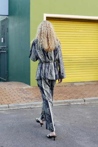 Patterned Shirt & Trousers Set Navy Blue