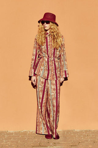 Patterned Shirt & Trousers Set Plum