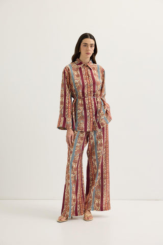 Patterned Shirt & Trousers Set Plum