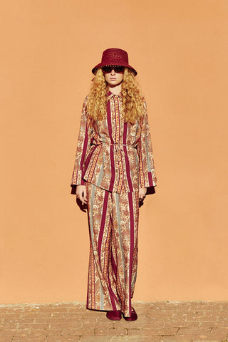Patterned Shirt & Trousers Set Plum