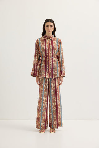 Patterned Shirt & Trousers Set Plum