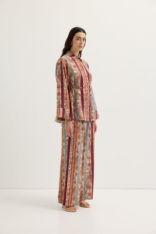 Patterned Shirt & Trousers Set Plum