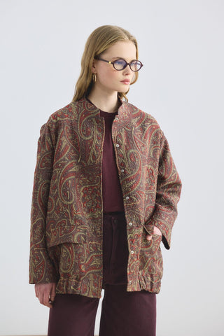 Patterned Jacquard Bomber Jacket Brown