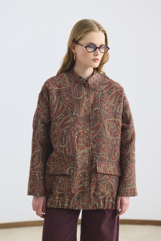 Patterned Jacquard Bomber Jacket Brown