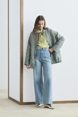 Patterned Jacquard Bomber Jacket Light Blue