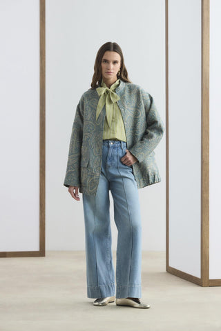 Patterned Jacquard Bomber Jacket Light Blue