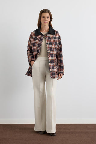 Printed Quilted Jacket with Velvet Collar Brown