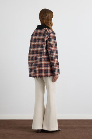 Printed Quilted Jacket with Velvet Collar Brown