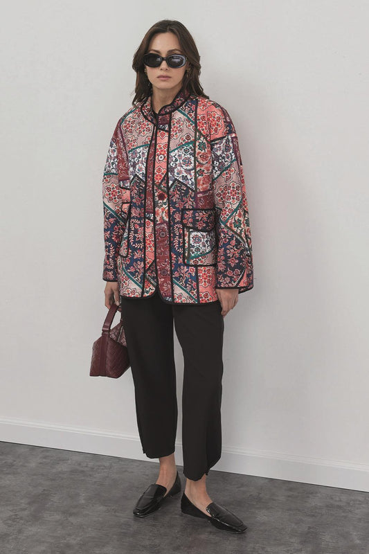 Felina Patterned Quilted Kimono Burgundy