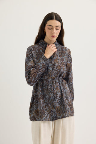 Patterned Classic Collar Shirt Brown