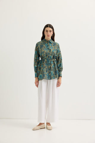 Patterned Classic Collar Shirt Olive Green