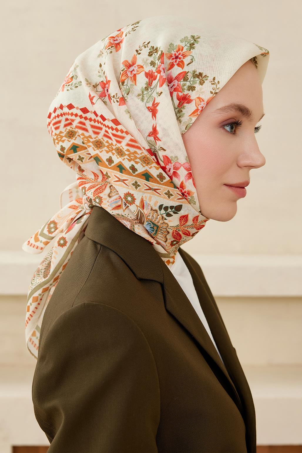 Patterned Cotton Square Scarf Soft Olea