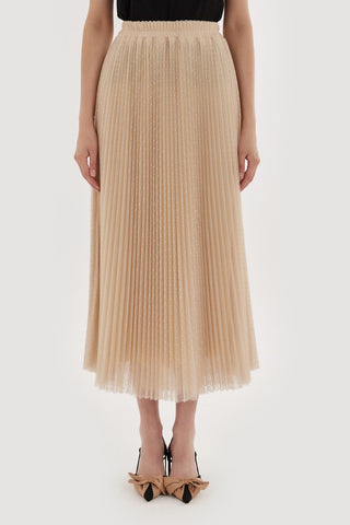 Patterned Pleated Tulle Skirt Beige