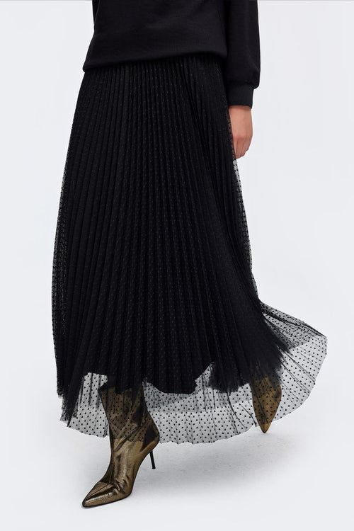 Patterned Pleated Tulle Skirt Black