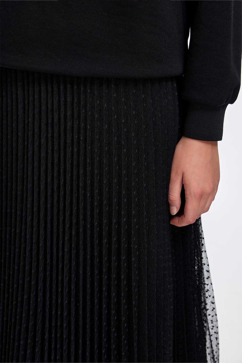 Patterned Pleated Tulle Skirt Black