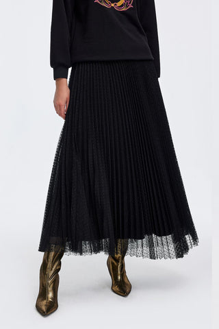Patterned Pleated Tulle Skirt Black