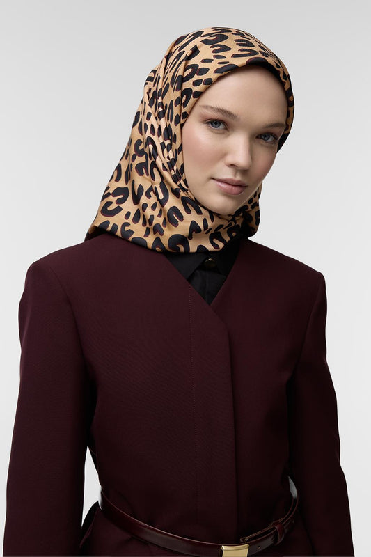 Patterned Twill Silk Square Scarf Panther