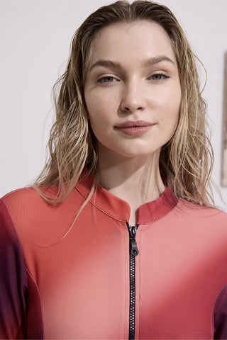 Patterned Long Sleeve Swimsuit Burgundy