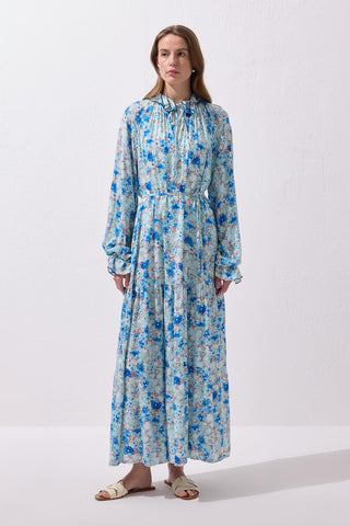 Diane Ruffle Viscose Maxi Dress Blue