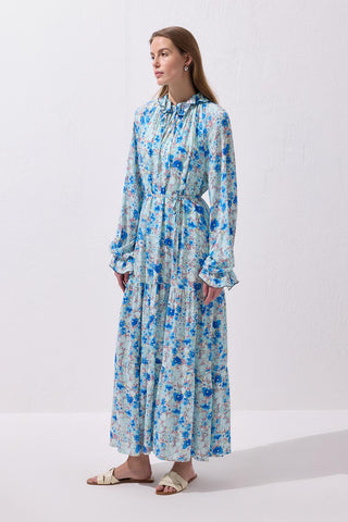 Diane Ruffle Viscose Maxi Dress Blue