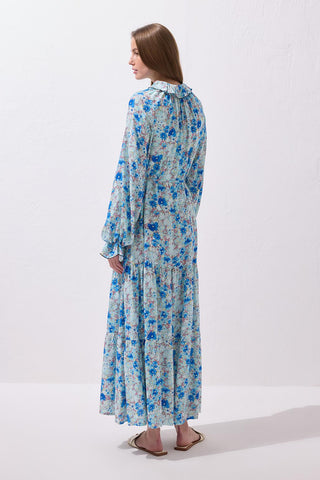 Diane Ruffle Viscose Maxi Dress Blue