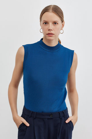 Sleeveless Basic Knitwear Indigo