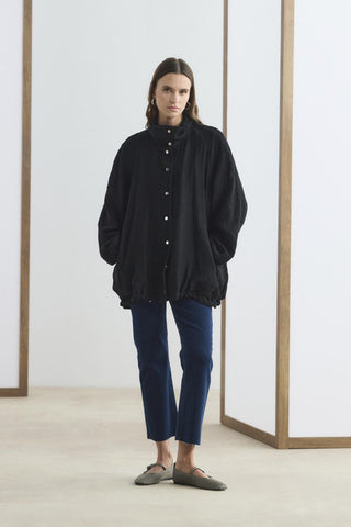 High Neck Gathered Bomber Jacket Black