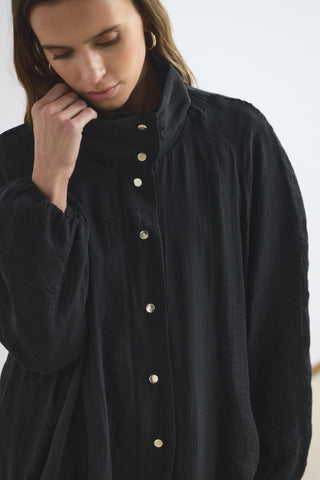 High Neck Gathered Bomber Jacket Black