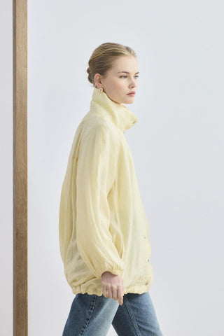 High Neck Gathered Bomber Jacket Butter Yellow
