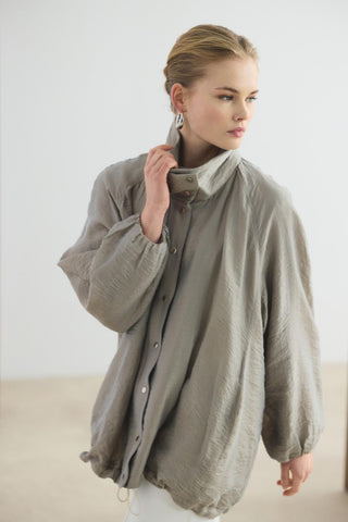 High Neck Gathered Bomber Jacket Mink