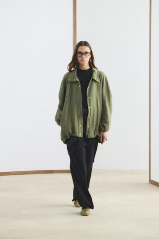 High Neck Gathered Bomber Jacket Olive