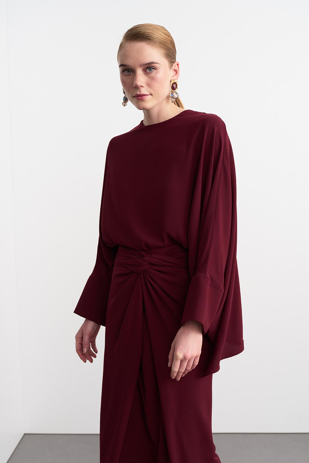 Doha Tunic Wrap Skirt Set Burgundy