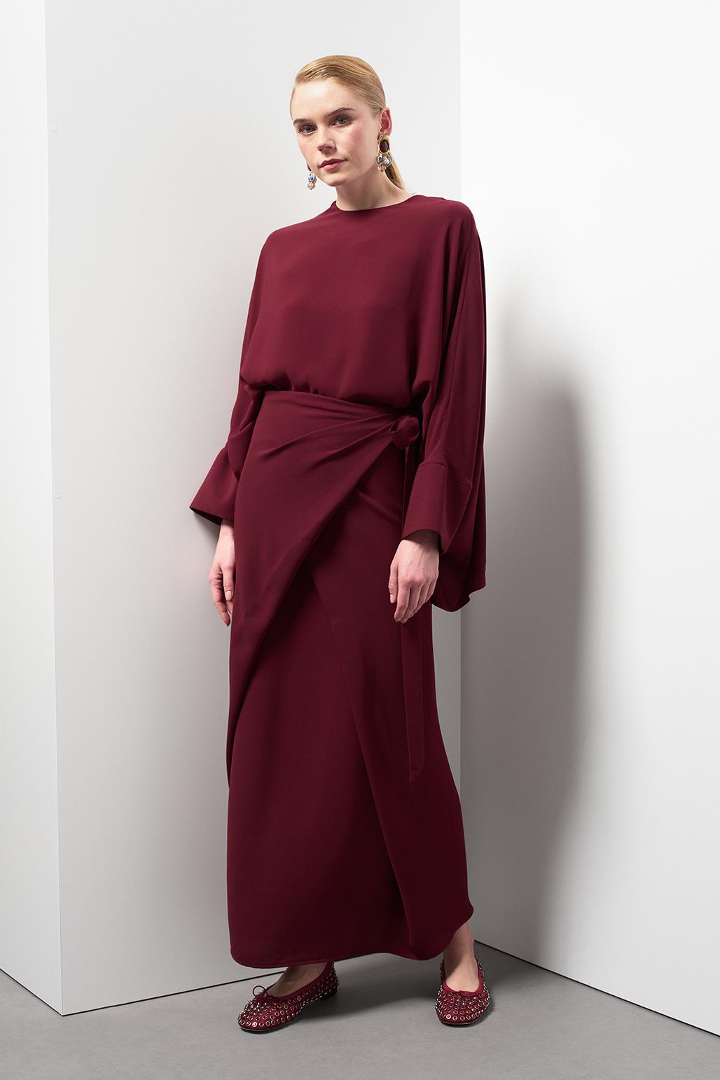 Doha Tunic Wrap Skirt Set Burgundy