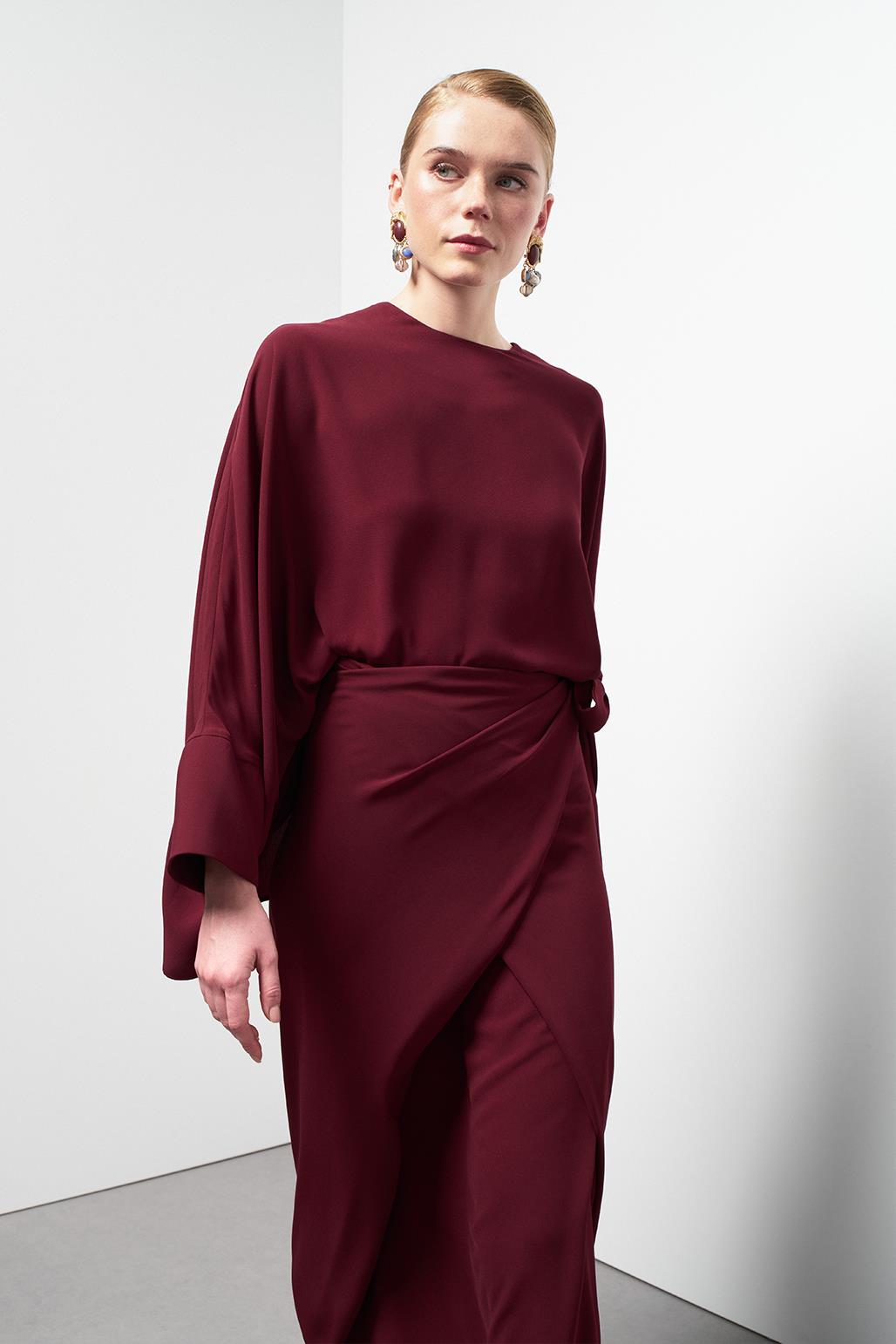 Doha Tunic Wrap Skirt Set Burgundy