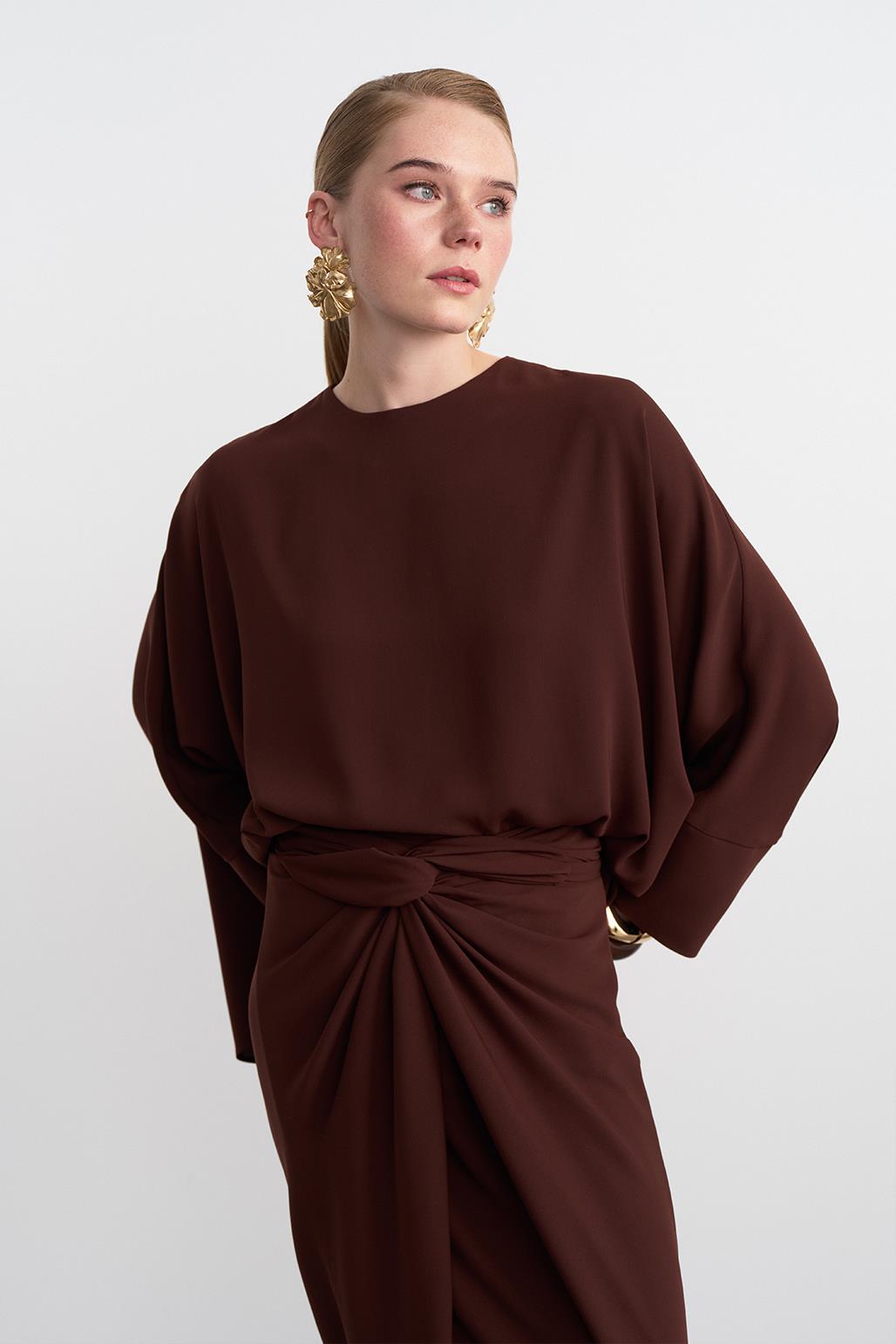 Doha Tunic Wrap Skirt Set Brown