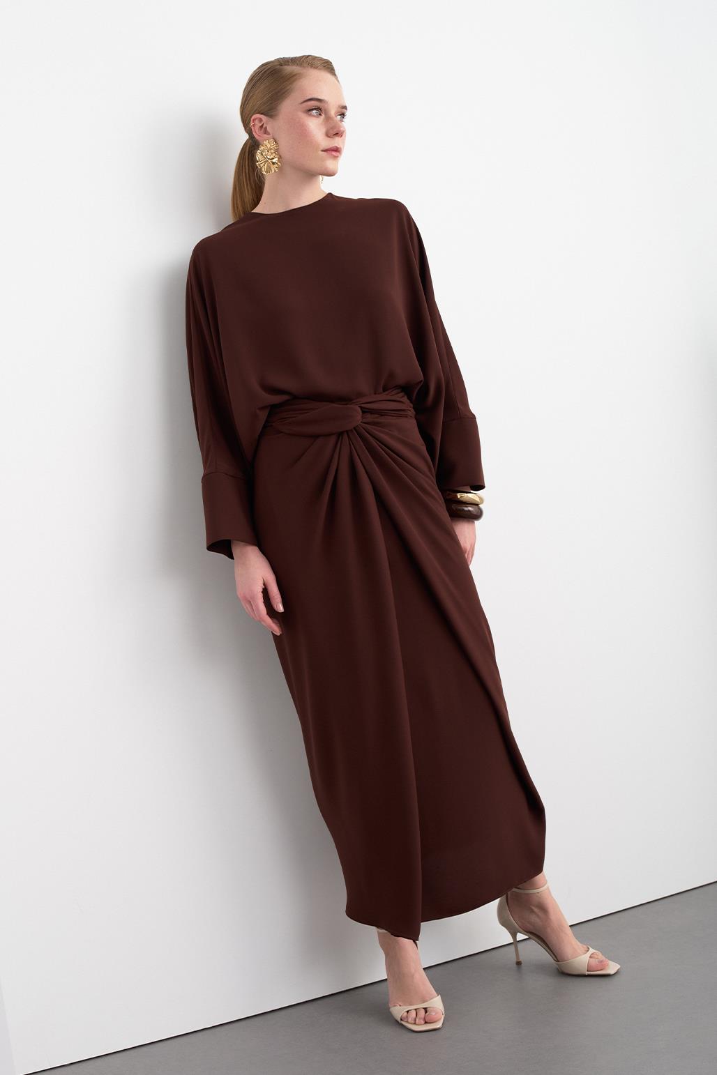 Doha Tunic Wrap Skirt Set Brown