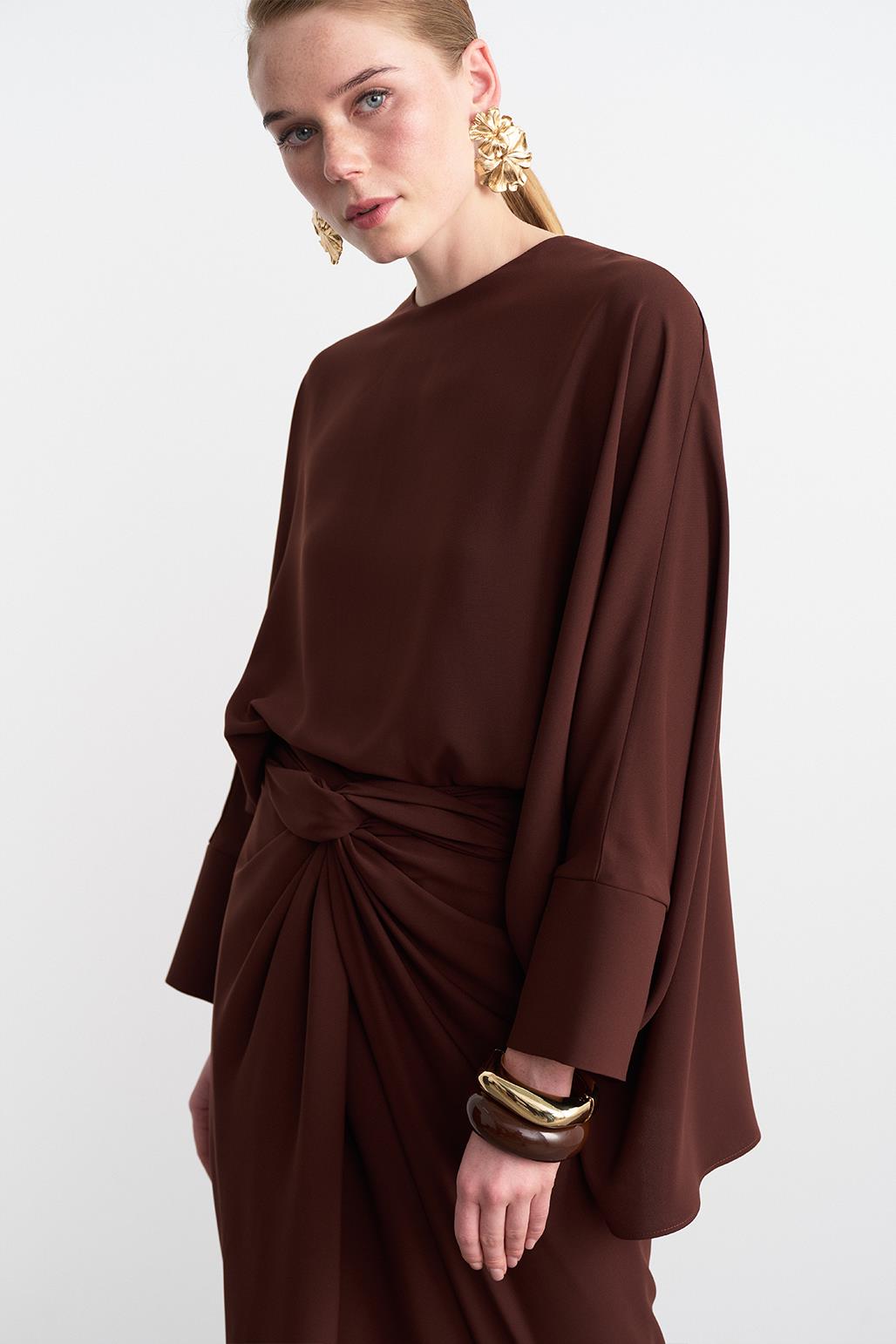 Doha Tunic Wrap Skirt Set Brown