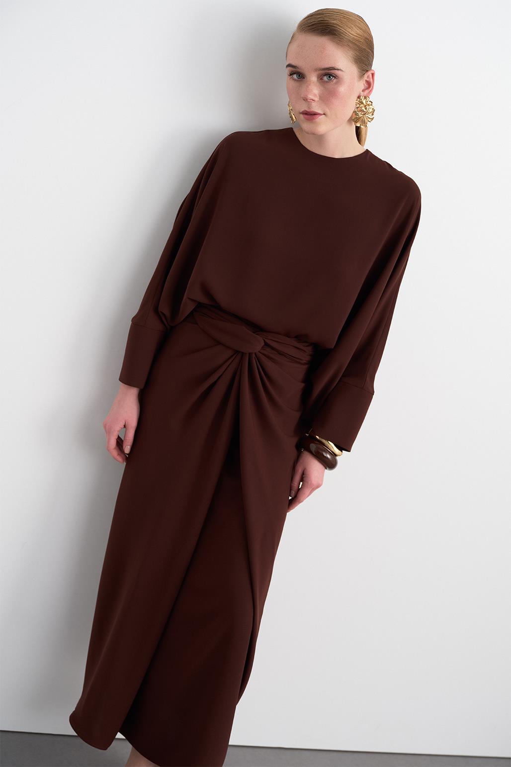 Doha Tunic Wrap Skirt Set Brown