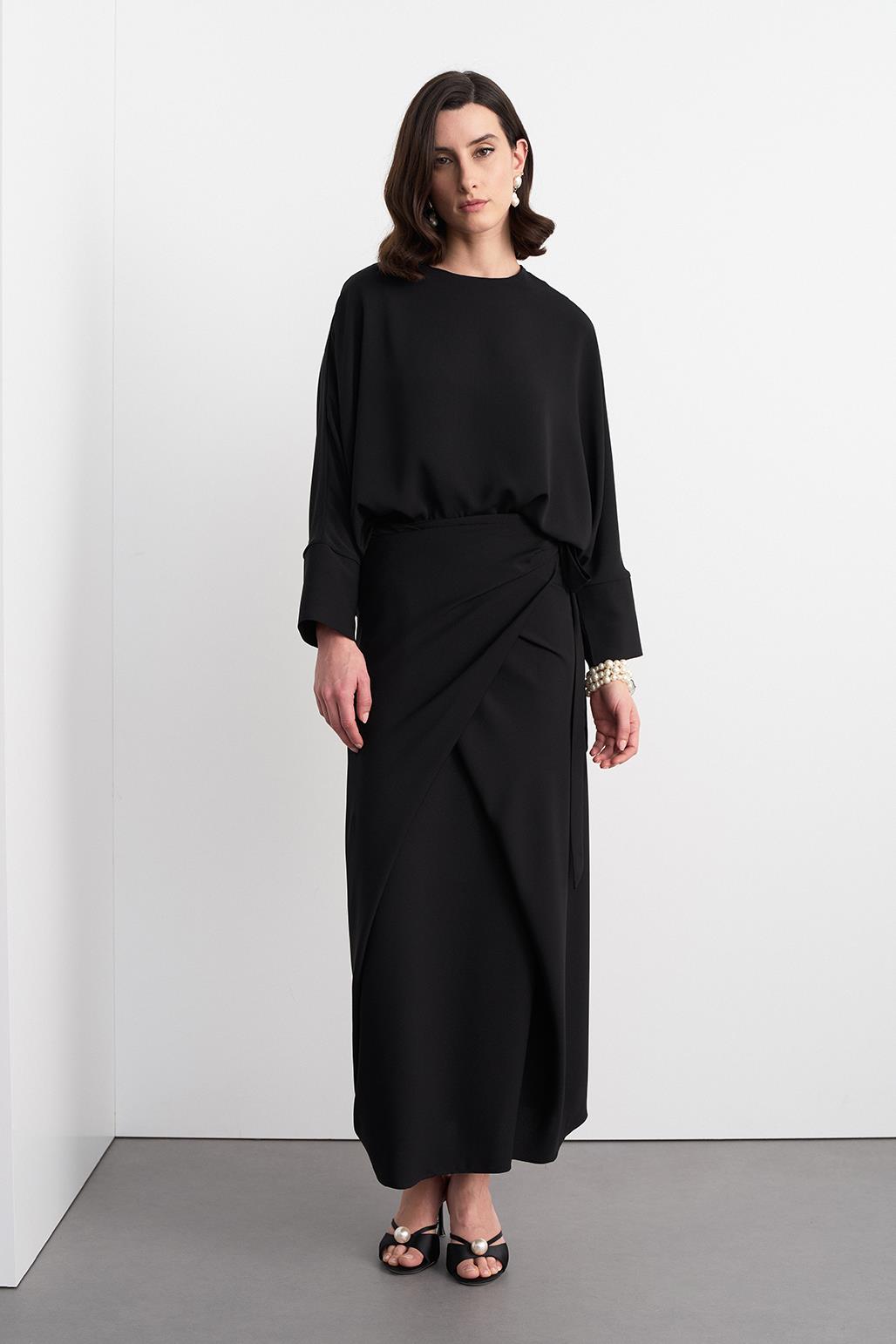 Doha Tunic Wrap Skirt Set Black