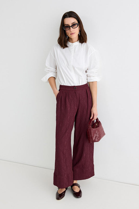 Textured Culotte Pants Burgundy