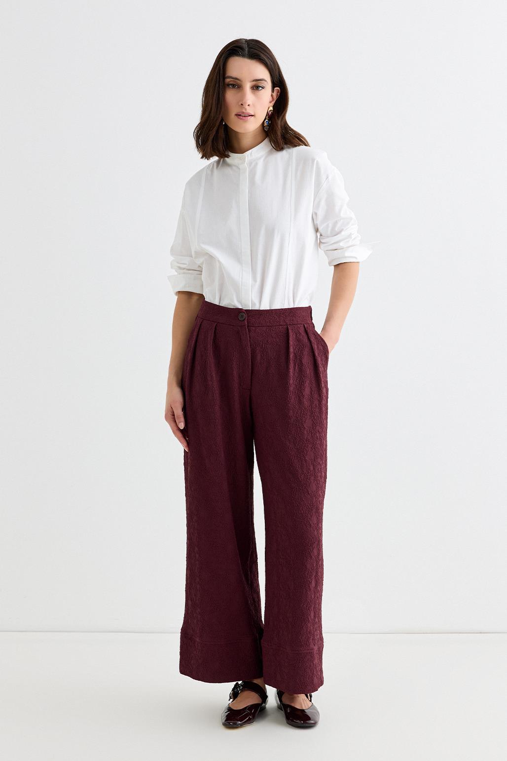 Textured Culotte Pants Burgundy